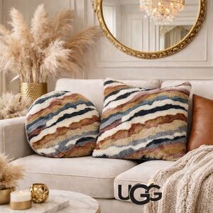 UGG Multi-Color Wave Faux Fur Decorative Pillow Shams only Pair
